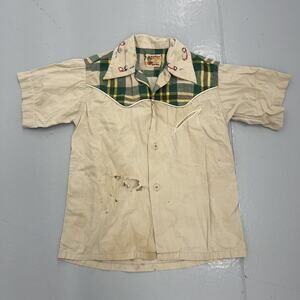 Vintage 40s Roy Rogers Frontier Beige Cotton Western Shirt